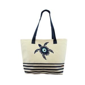 Canvas Tote With Embroidered Turtle Beach Bag