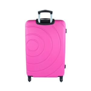 Hard-shell suitcase with circular pattern design and spinner wheels