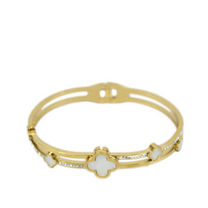 S. Steel Bangle With White Clover Design Bracelets