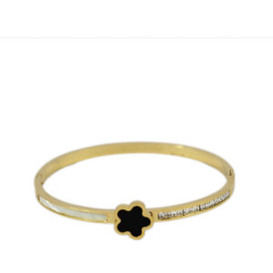 S. Steel Bangle With Black Clover Bracelets