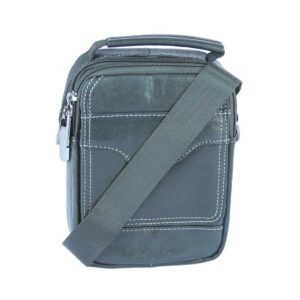 Real leather compact shoulder bag with contrasting stitching