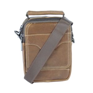 Real leather compact shoulder bag with contrasting stitching
