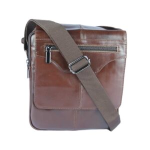 A black leather shoulder bag