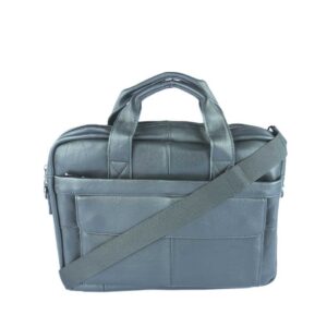 Leather briefcase with a front flap pocket