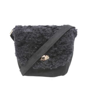 Small purse with a fluffy, faux fur flap and a gold clasp