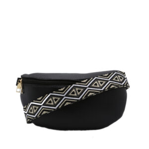 Extured black fanny pack with a central zipper