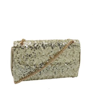 Purse covered in silver sequins with a flap closure