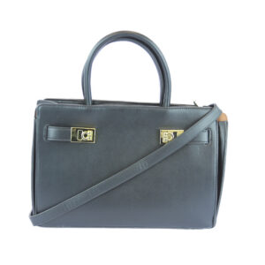 Real Leather Top-Handle Shoulder Bag With Twin Gold-Tone Clasp