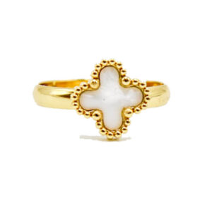 Gold White Clover Ring