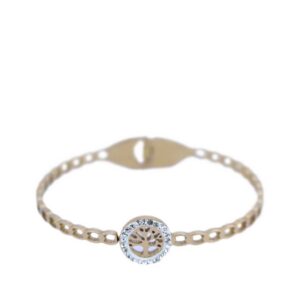 A bracelet with a ridged design and a central oval setting.