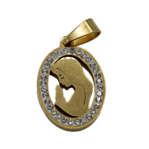 stainless steel oval pendant & clear stone border