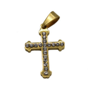 Gold-plated stainless steel cross pendant with clear stones