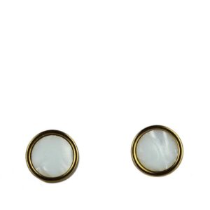 Gold-plated stainless steel stud earrings with a simple black center.