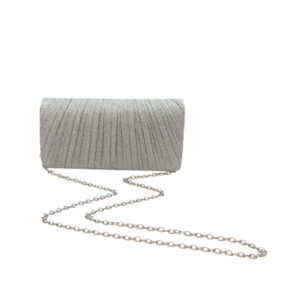 Textured evening clutch with shimmer finish.