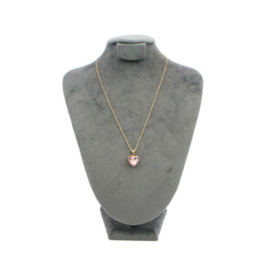 Gold stainless steel pink heart pendant necklace