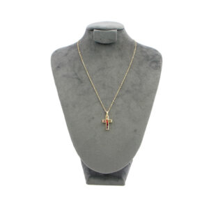 Gold stainless steel cross pendant with multicolor stones