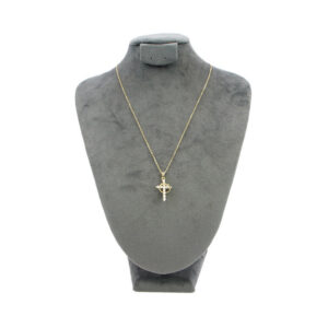 Gold necklace with teddy cross charm