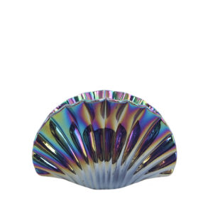 Glossy shell-shaped hair claw with a sleek iridescent finish.