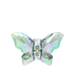 Glossy butterfly hair claw with an iridescent finish and secure grip design.