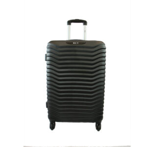 Hard shell Luggage with striped texture and smooth spinner wheels.
