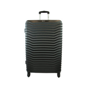 Hard shell Luggage with striped texture and smooth spinner wheels.