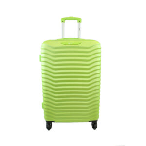 Hard shell Luggage with striped texture and smooth spinner wheels.