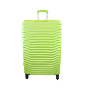 Hard shell Luggage with striped texture and smooth spinner wheels.