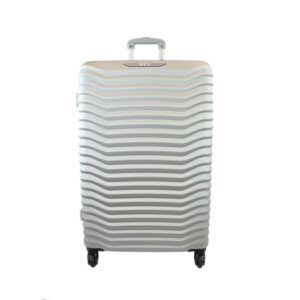 Hard shell Luggage with striped texture and smooth spinner wheels.