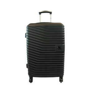 Hard shell luggage with ribbed design and smooth 360? spinner wheels for easy travel.