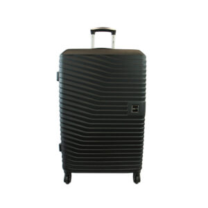 Hard shell luggage with ribbed design and smooth 360 spinner wheels for easy travel.