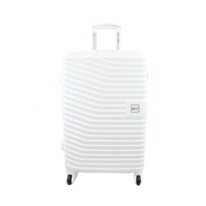 Hard shell luggage with ribbed design and smooth 360? spinner wheels for easy travel.