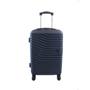 Hard shell luggage with ribbed design and smooth 360? spinner wheels for easy travel.