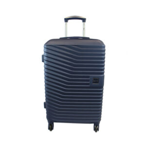 Hard shell luggage with ribbed design and smooth 360? spinner wheels for easy travel.