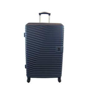 Hard shell luggage with ribbed design and smooth 360 spinner wheels for easy travel.