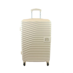 Hard shell luggage with ribbed design and smooth 360? spinner wheels for easy travel.