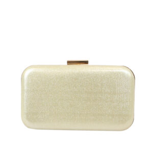 Structured hard case clutch bag with smooth finish and secure clasp closure for formal and evening wear.
