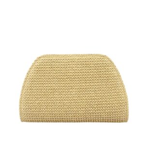Woven clutch bag with structured shape, suitable for casual and evening outfits.