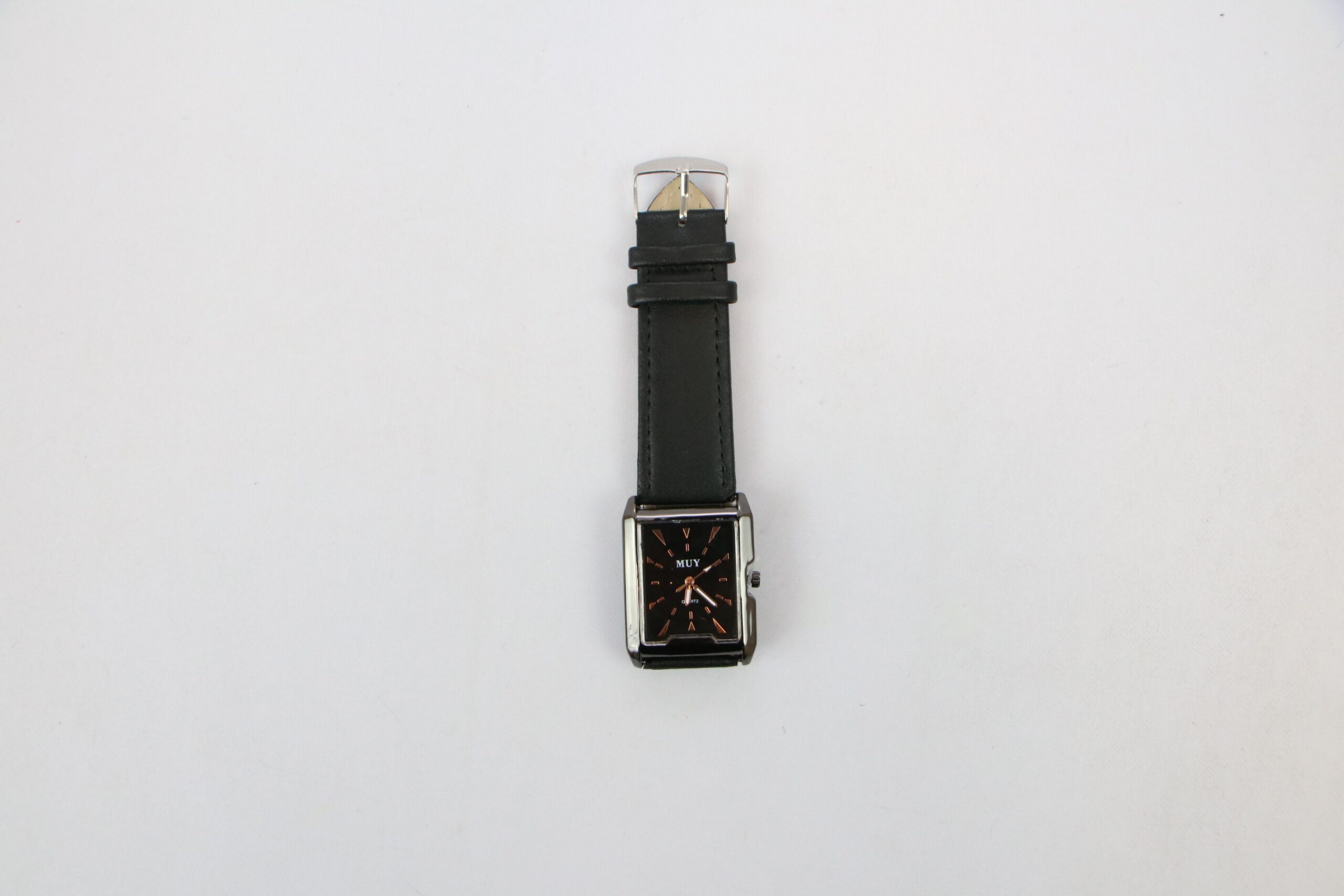 Rectangular dial analog wrist watch with minimalist markers and buckle ...