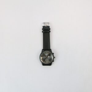 Classic mens watch with leather strap and clean dial design.