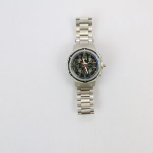 Stainless steel mens watch with bold dial and multi-function look.