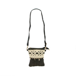 Woven texture with lace detailing and zip closure crossbody bag