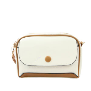 Crossbody bag with structured compact design, front flap pocket and zip closure for everyday use.