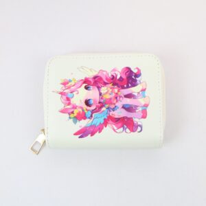 Cartoon cat print zip around wallet with compact storage for cards and cash.