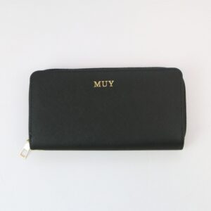 Classic zip around long wallet with multiple compartments for cards and cash.