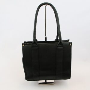 Structured tote handbag with double top handles and spacious interior for everyday use.