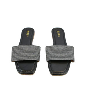Wide strap design with a cushioned flat footbed sandal