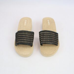 Textured strap with woven-style flat footbed sandal