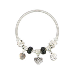 Silver charm bracelet with leaf details