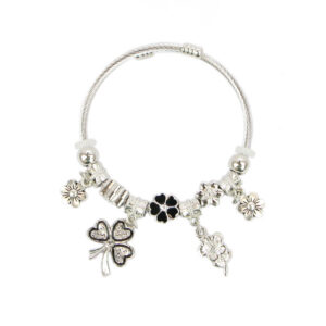 Silver charm bracelet with clover details