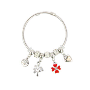 Silver charm bracelet with red clover